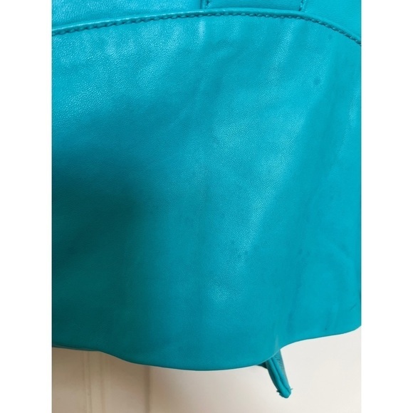 NEIMAN MARCUS COLLECTION TEAL BLUE LEATHER MOTO JACKET - SIZE M - Picture 9 of 9